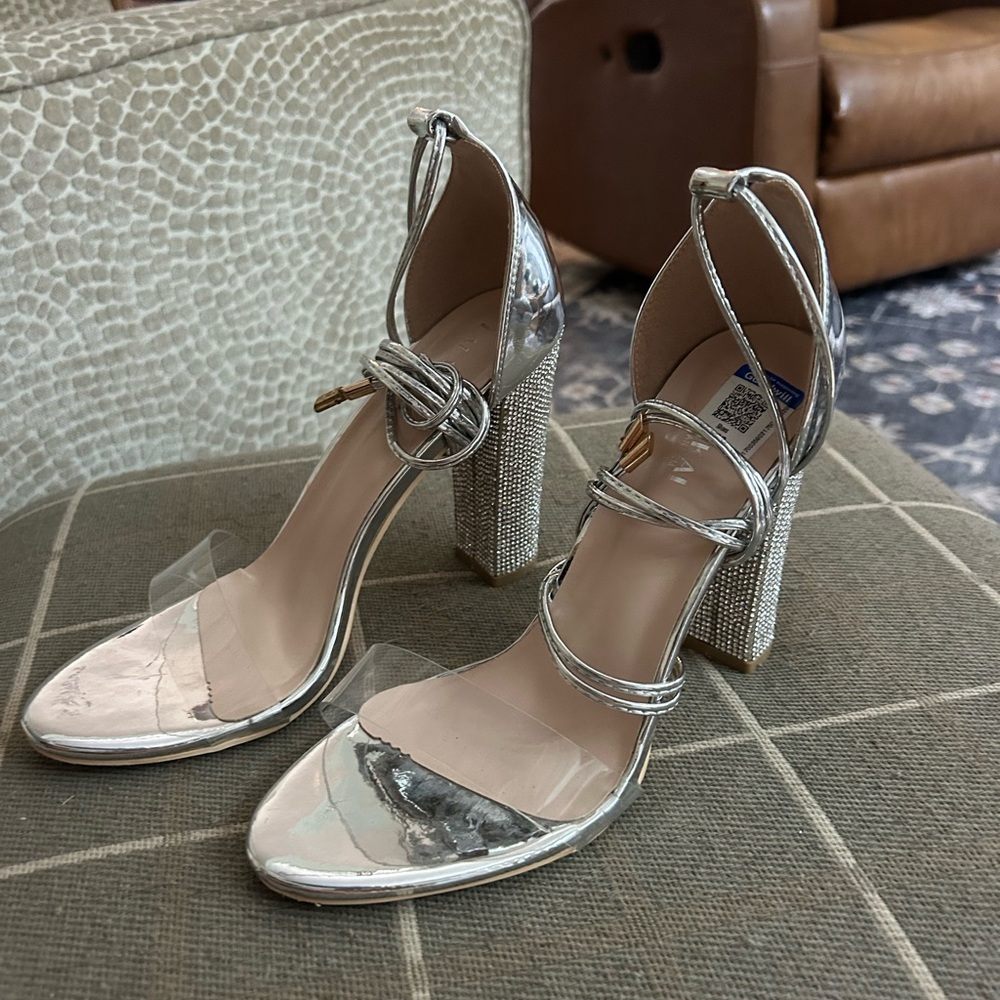Silver Strappy Heeled Sandals